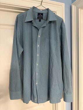 Stafford Blue/Green Checked Long-Sleeve Dress Shirt